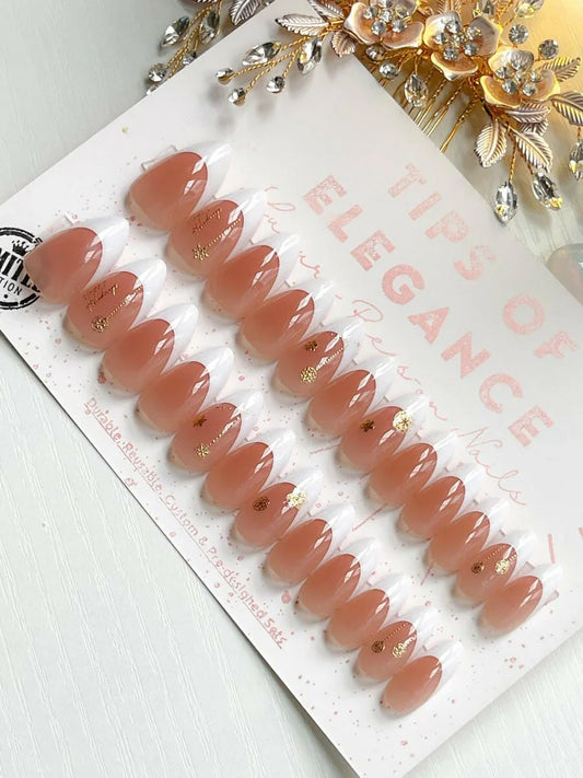 Golden Frost | Ready to Ship Press-on Nail set |30 piece - Tips of Elegance