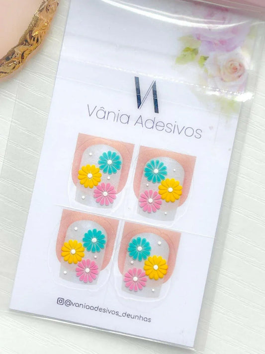 Nail Decals |Daisy Pop Trio | Luxury Handpainted Nail Art Decals - Tips of Elegance