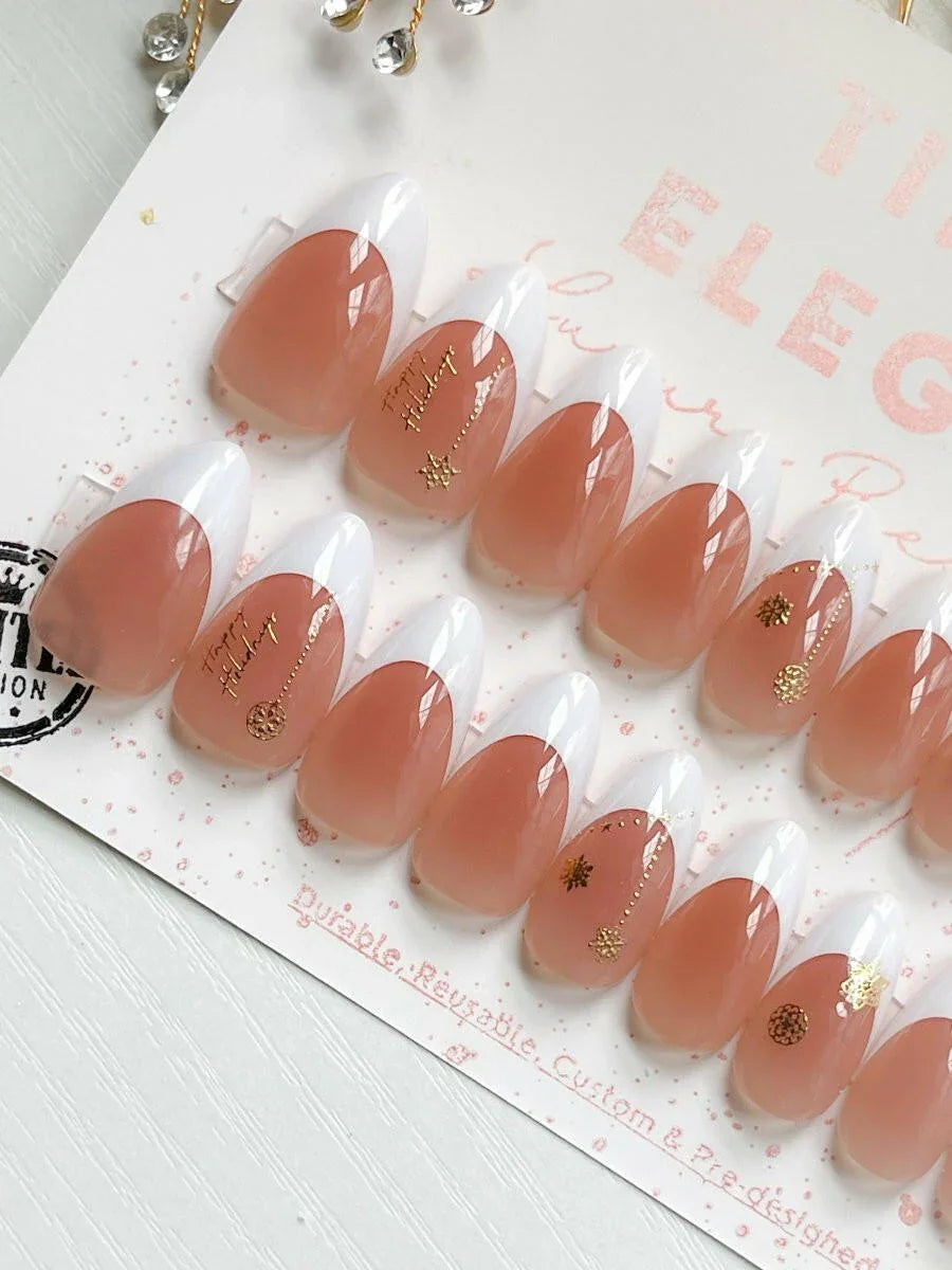 Golden Frost | Ready to Ship Press-on Nail set |30 piece - Tips of Elegance