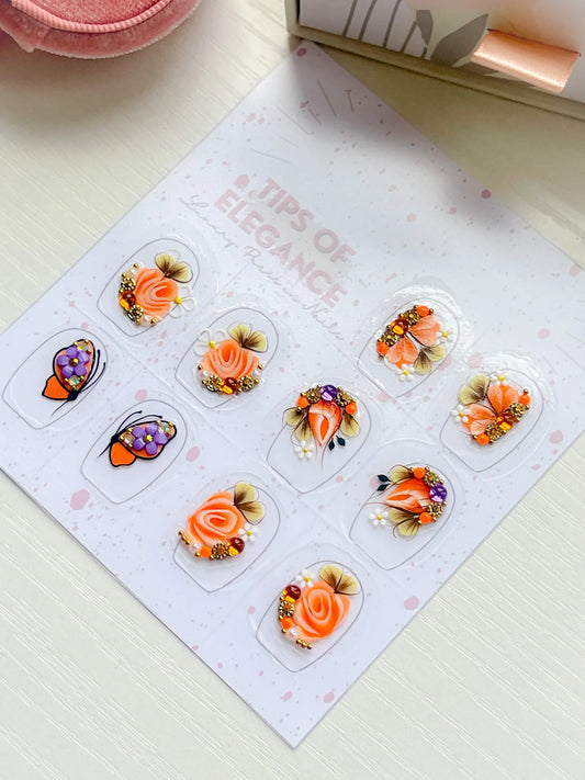 Nail Decals | Peachy Elegance | Luxury Handpainted Nail Art Decals