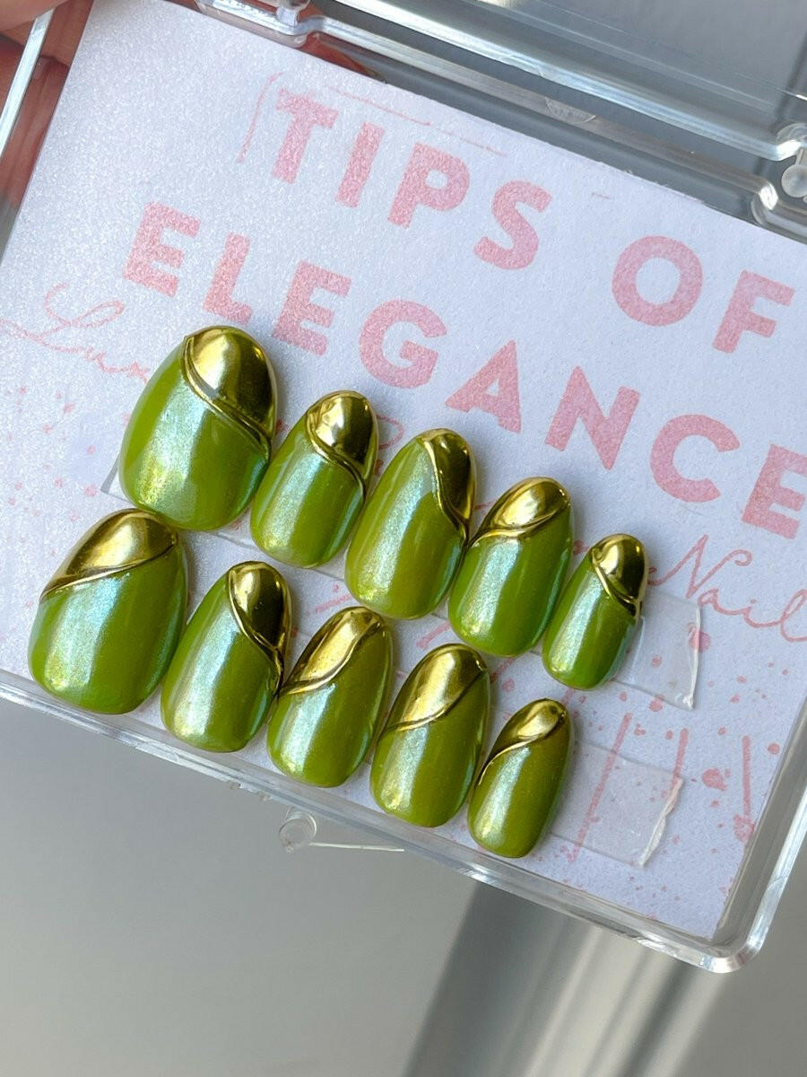 Mint Green Matcha | Pre-Designed Custom Press-on Nail Set - Tips of Elegance