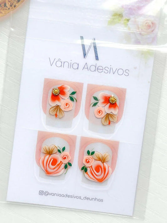 Nail Decals | Rosewater Glow | Luxury Handpainted Nail Art Decals - Tips of Elegance