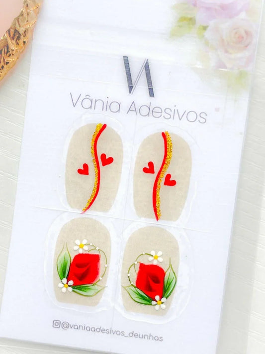 Nail Decals | Scarlet Devotion | Luxury Handpainted Nail Art Decals - Tips of Elegance