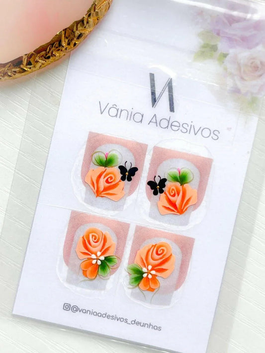 Nail Decals | Peach Butterfly Kisses | Luxury Handpainted Nail Art Decals - Tips of Elegance