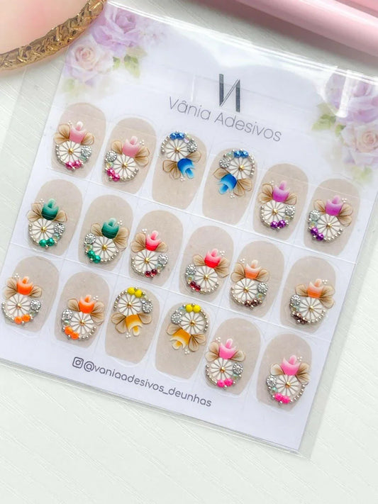 Nail Decals | Springtime Serenity | Luxury Handpainted Nail Art Decals - Tips of Elegance