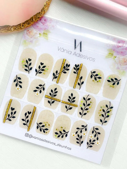 Nail Decals | Glittered Ivy Whisper | Luxury Handpainted Nail Art Decals - Tips of Elegance