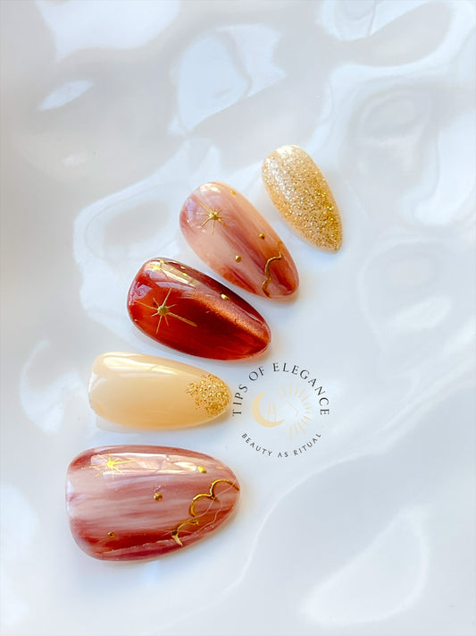 Celestial Ember| Pre-Designed Custom Press-on Nail set
