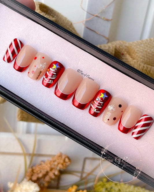 'Tis the Season | Christmas | Pre-Designed Custom Press-on Nail Set - Tips of Elegance
