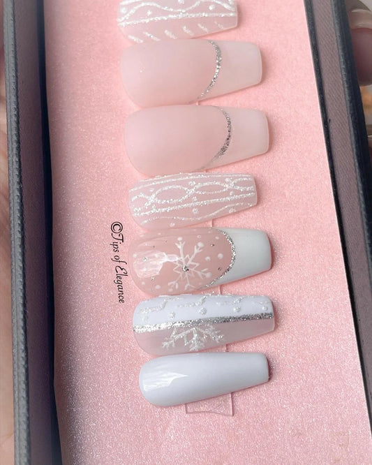 Frosted | Christmas | Pre-Design Custom Press-on Nail Set - Tips of Elegance