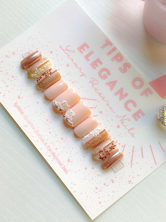 Romantic | Wedding/Bridal | Pre-Design Custom Press-on Nail Set - Tips of Elegance