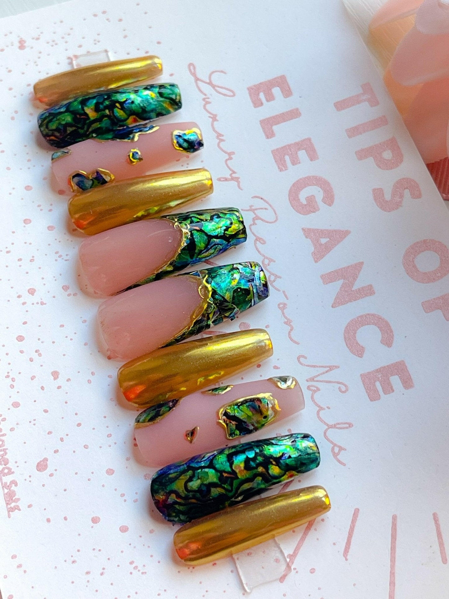 Pāua Shell | Pre-Design Custom Press-on Nail Set - Tips of Elegance