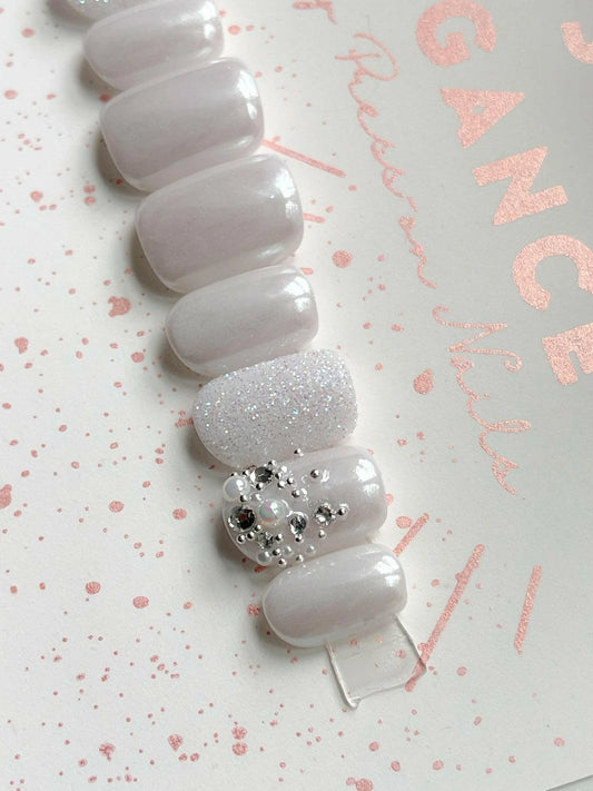 Purity | Weddng/Bridal | Pre-Design Custom Press-on Nail Set - Tips of Elegance