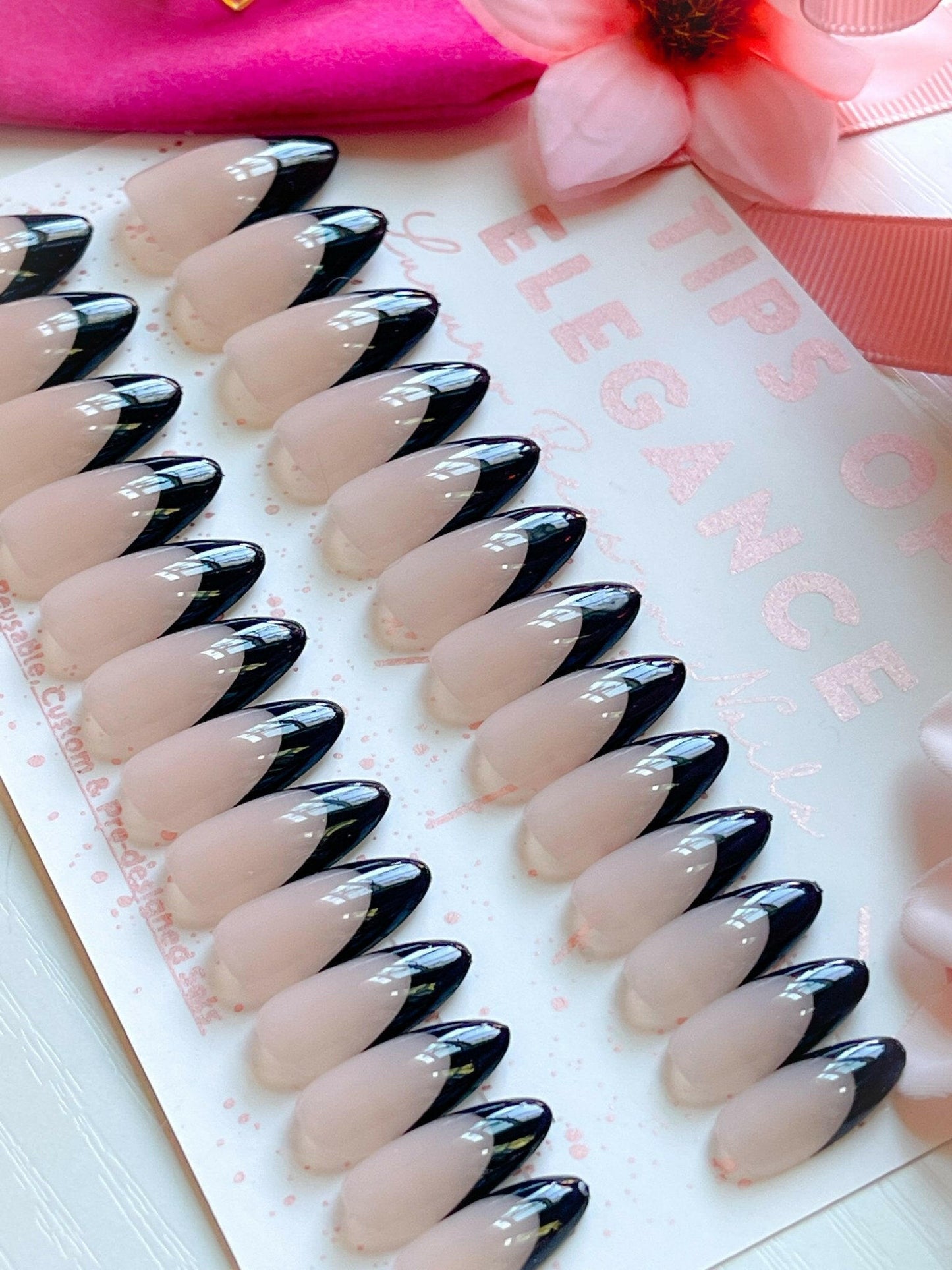 Black Tie | Ready to Ship Press on Nail| 30 Piece Set - Tips of Elegance