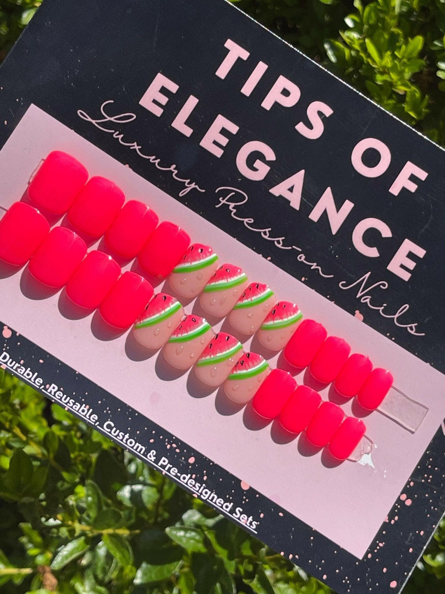 Watermelon Sugar | Ready to Ship Press-on Nail Set | 24 piece set - Tips of Elegance