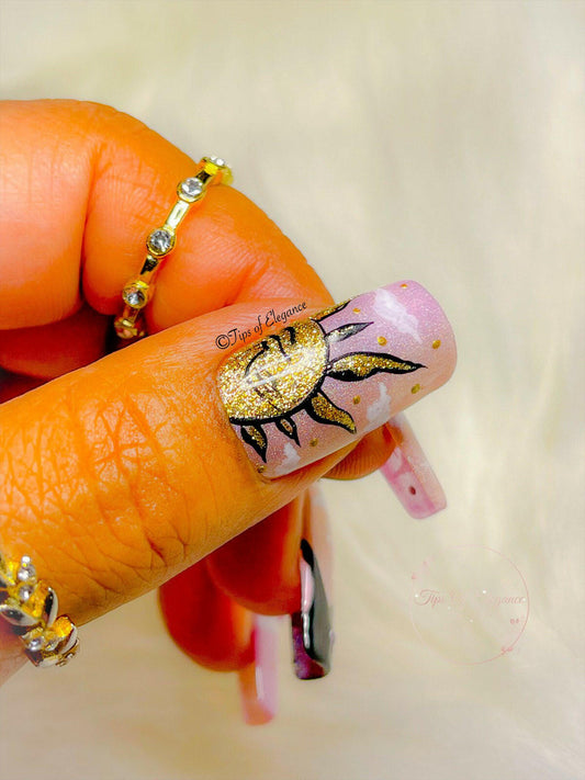 Sun and Moon | Handmade Press-on Nail Set - Tips of Elegance