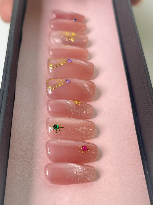 Enchanted Rose (cat eye) | Pre-Design Custom Press-on Nail Set - Tips of Elegance