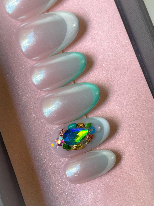 Azure Jewels | Pre-Designed Custom Press-on Nail Set - Tips of Elegance