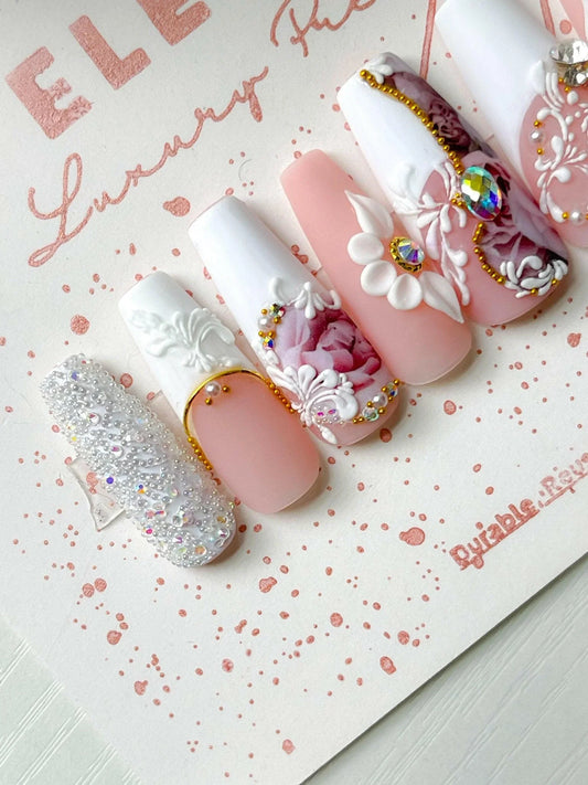 Glamorous | Wedding/Bridal | Pre-Design Custom Press-on Nail Set - Tips of Elegance