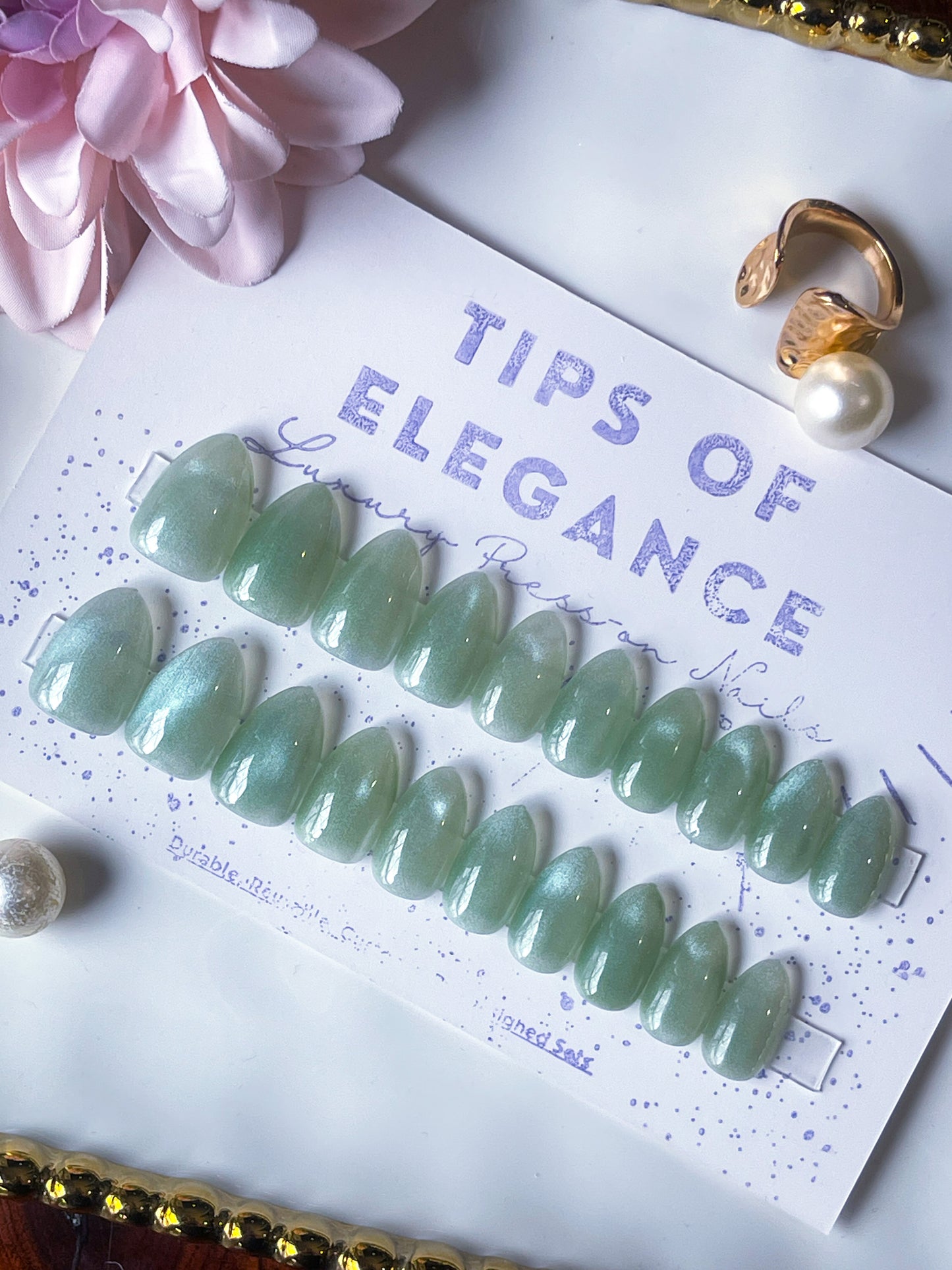 Sage Glass| Ready to Ship Press on Nails | 32 piece set