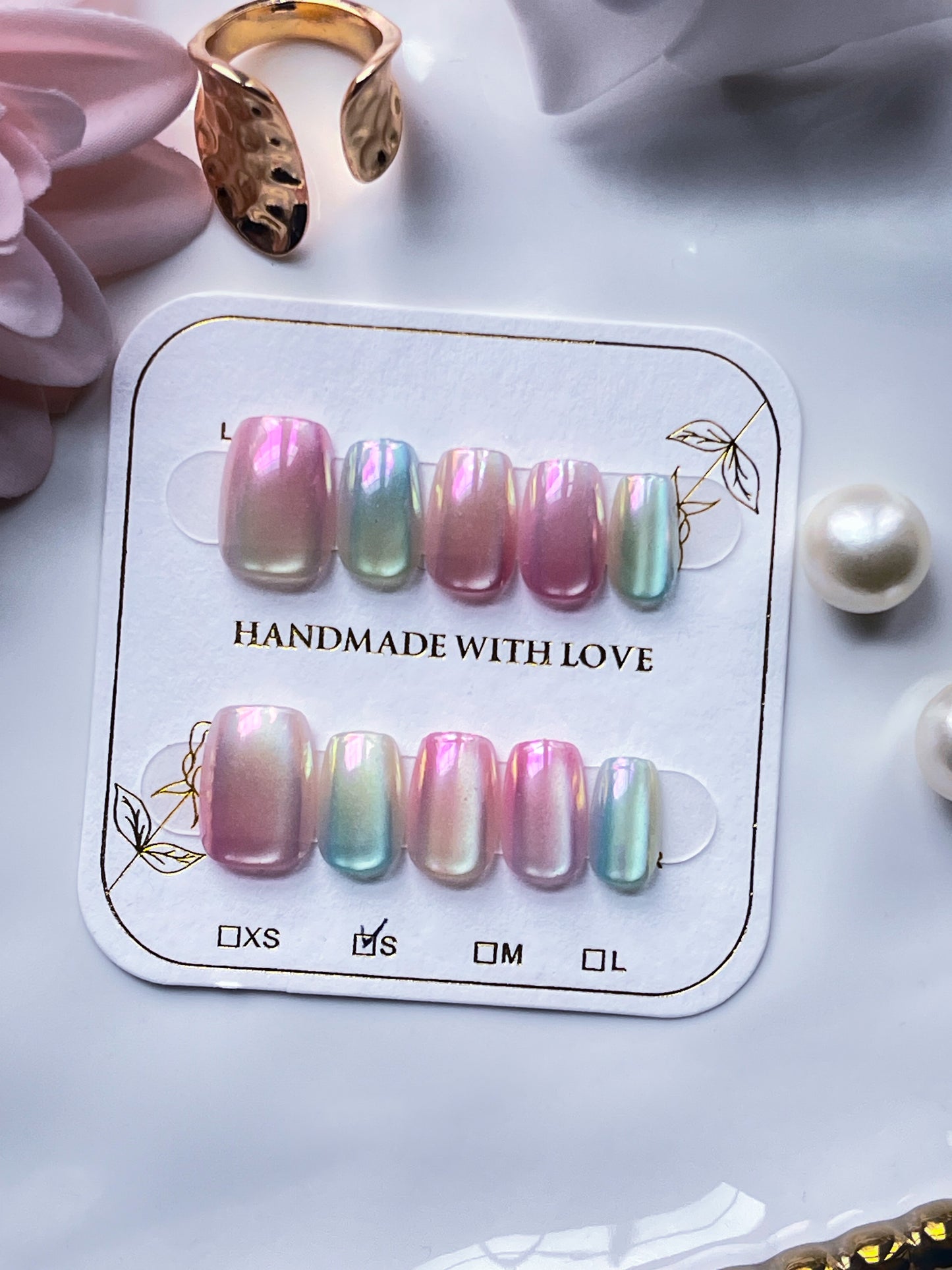 Opaline Reverie | XS COFFIN | Ready to Wear Luxury Press on Nails