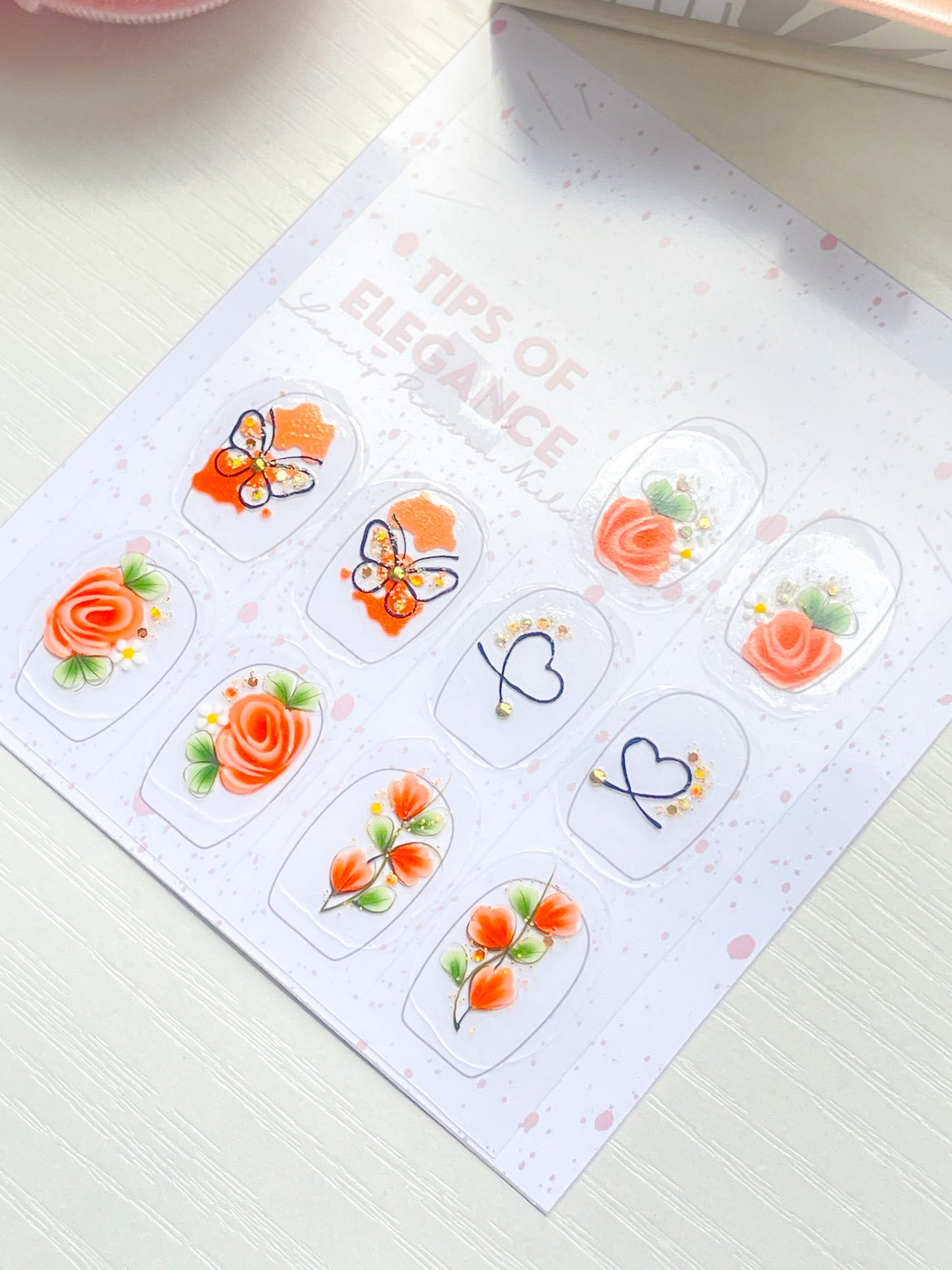 Nail Decals | Peach Blossom Spark | Luxury Handpainted Nail Art Decals