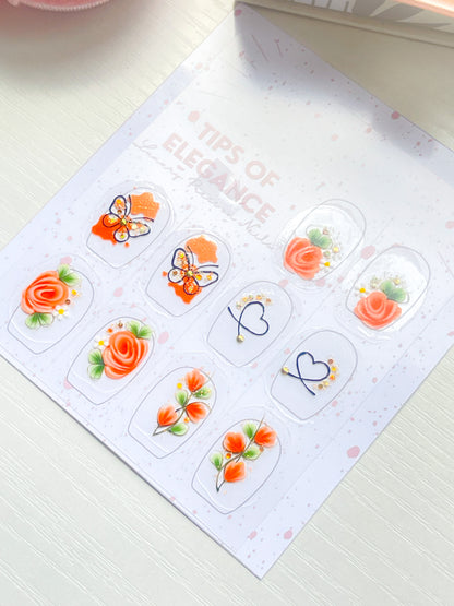 Nail Decals | Peach Blossom Spark | Luxury Handpainted Nail Art Decals