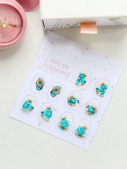 Nail Decals | Teal Enchantment | Luxury Handpainted Nail Art Decals