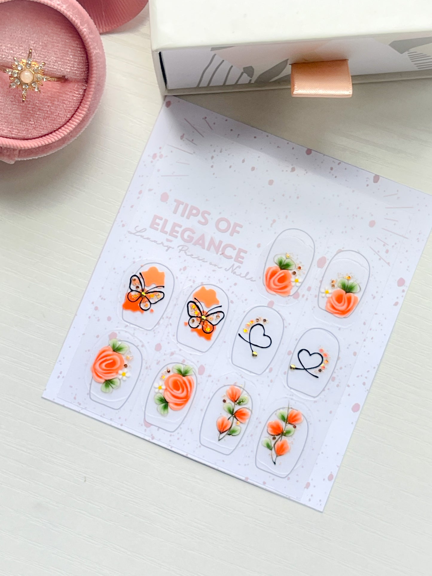 Nail Decals | Peach Blossom Spark | Luxury Handpainted Nail Art Decals