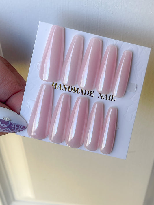 Blush Bloom | M LONG COFFIN | Ready to Wear Luxury Press on Nails