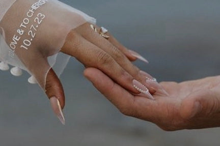 Pearl Chrome French set with micro pearls  elegant handcrafted design with luminous finish.