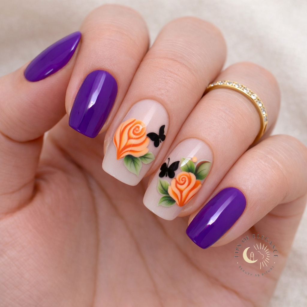 Nail Decals | Peach Butterfly Kisses | Luxury Handpainted Nail Art Decals