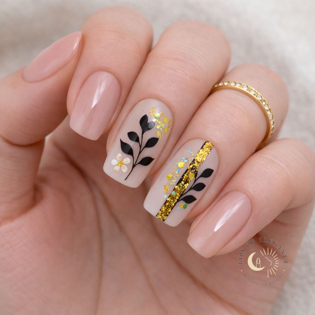 Nail Decals | Glittered Ivy Whisper | Luxury Handpainted Nail Art Decals