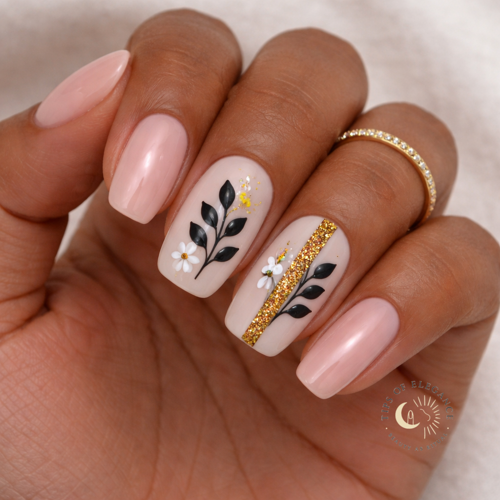 Nail Decals | Glittered Ivy Whisper | Luxury Handpainted Nail Art Decals