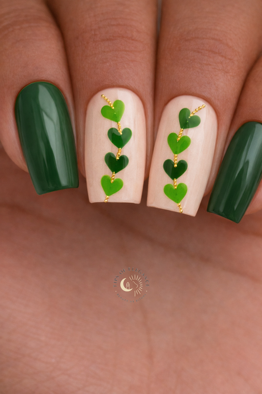 Nail Decals | Emerald Rose Chain | Luxury Handpainted Nail Art Decals