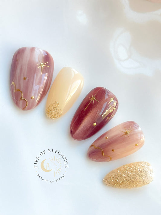 Celestial Ember| Pre-Designed Custom Press-on Nail set