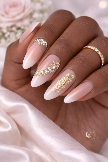 Sand-Gold Floral & Filigree | Wedding Nail Art Foils