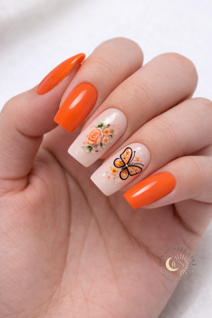 Nail Decals | Peach Blossom Spark | Luxury Handpainted Nail Art Decals