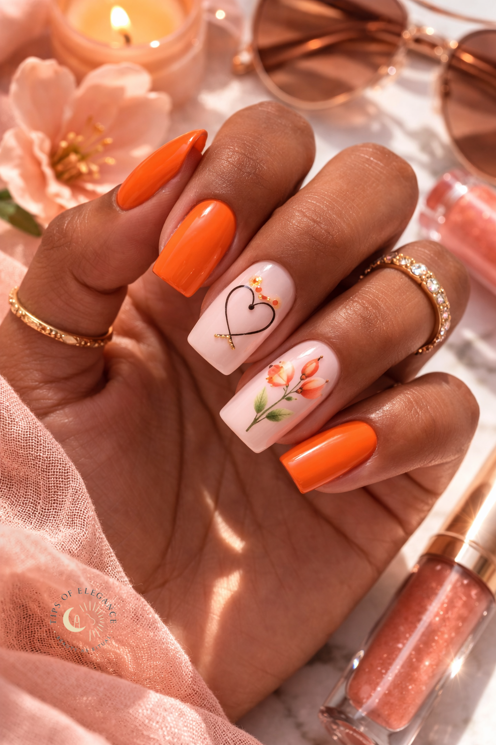 Nail Decals | Peach Blossom Spark | Luxury Handpainted Nail Art Decals