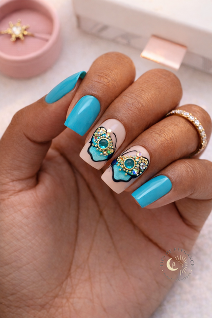Nail Decals | Teal Enchantment | Luxury Handpainted Nail Art Decals