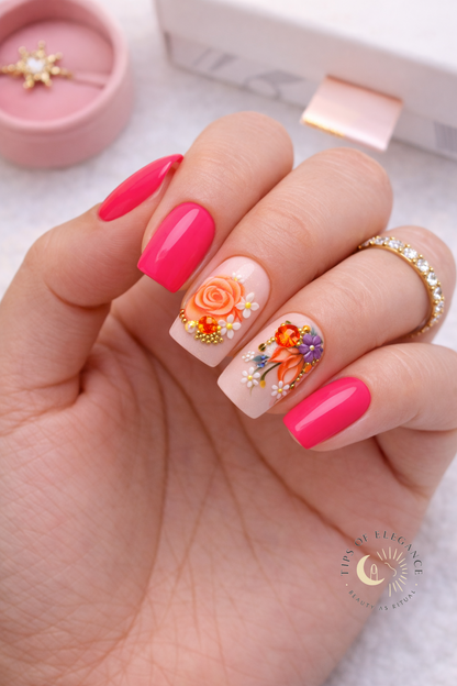 Nail Decals | Peachy Elegance | Luxury Handpainted Nail Art Decals