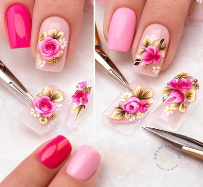 Nail Decals | Rosé Luxe | Luxury Handpainted Nail Art Decals