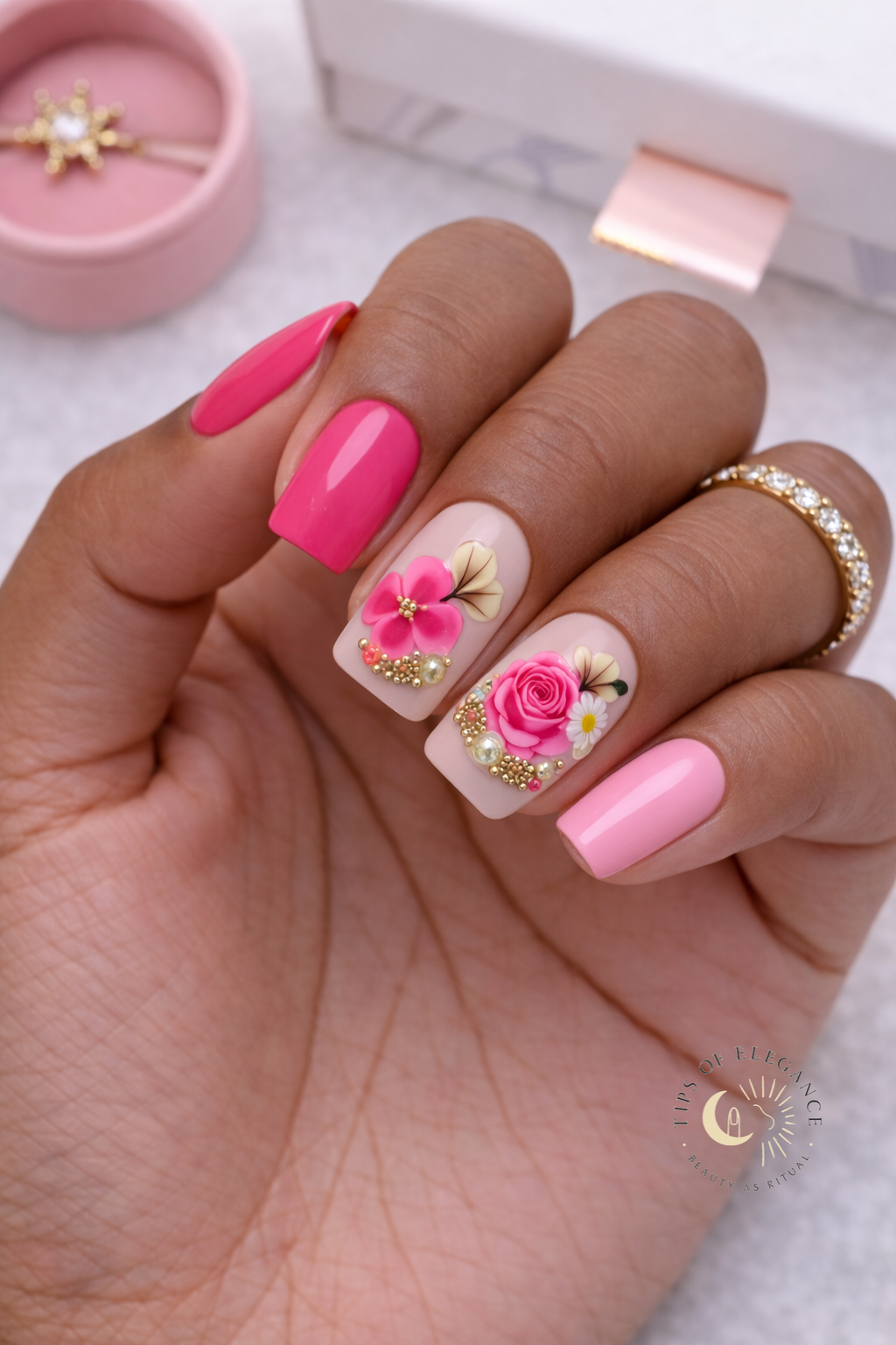 Nail Decals | Rosé Luxe | Luxury Handpainted Nail Art Decals