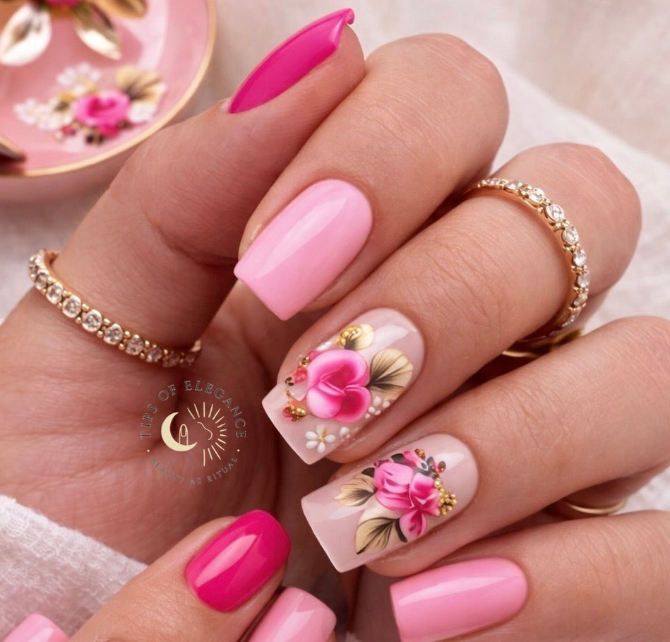 Nail Decals | Rosé Luxe | Luxury Handpainted Nail Art Decals