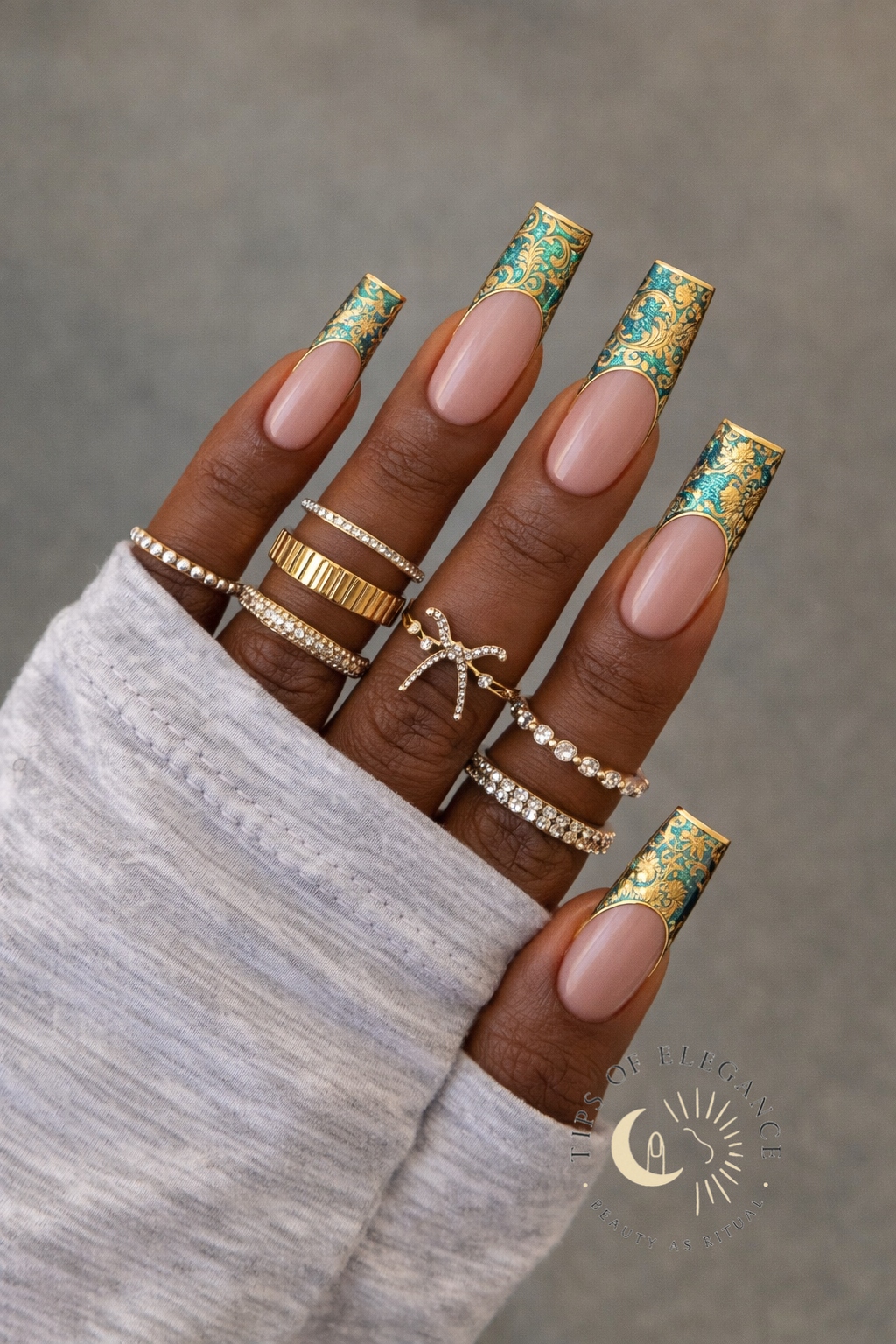 Emerald Baroque French | Waterslide Nail Art Decals