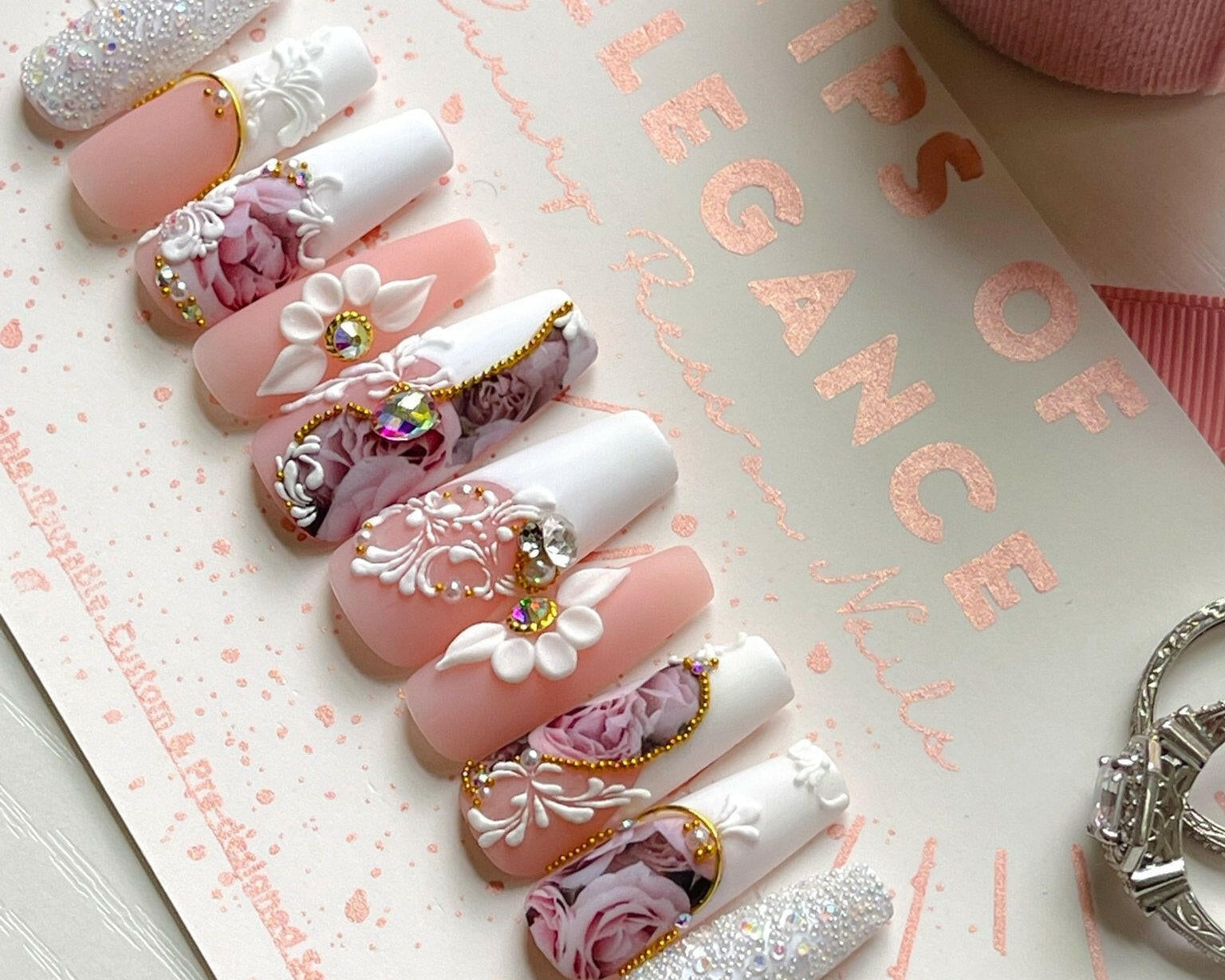 Glamorous | Wedding/Bridal | Pre-Design Custom Press-on Nail Set - Tips of Elegance